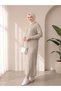 Women's Ecru Ribbed Loose Knitwear Dress Suitable for Hijab Wear - 3