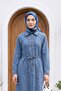 Shirt Collar Belted Half Buttoned Long Denim Dress - Ice Blue - 5