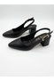 Women's Black Matte (Leather) Open Back Block Heeled Casual Stiletto Shoes (Heel Height 7.5cm) - 2