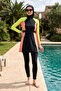 Betül Black Yellow Hijab Swimsuit - Lycra and UV Protector, Full Covered 2237