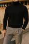 Men's Trend Winter High-Neck Burgundy Knitwear Sweater - 2
