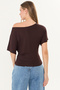 Brown Ultra Soft, Fitted at the Waist, Fully Stretchable, 95% Natural Viscose, No Show, Low Shoulder Bat Sleeve Blouse - 6