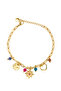 Steel Sun, Heart Figured Colorful Stone Chain Bracelet