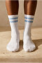Men's Towel Sole Striped Short Socks White/Blue - 2