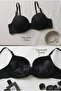 Black Ultra Push-Up Striped Supportive Underwire Silicone Bra