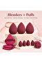 20Pcs Makeup Tool Set with Burgundy Brushes, Beauty Sponges, Powder Puffs, Silicone Cleaning Bowl - 4