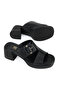 , Women's Genuine Leather Heeled Slippers 161992Z1902 Black - 6
