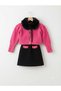Girl's Gold Button Detailed Knitwear Cardigan Ornamental Pocket Black Skirt Mobile Collar Fur 3-Piece Set - 6