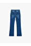Cotton High Waist Buttoned Spanish Flare Denim Trousers - Flare Jeans - 7