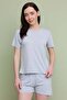 Polka Dot Patterned Crew Neck Shorts Pajama Set - 4