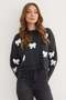 Ribbon Embroidered Crew Neck Oversize Knit Sweater