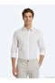 Beige Striped Regular Fit Long Woven Casual Cotton Blend Shirt