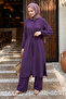 Drawstring Buttoned Purple Tunic Set - 3