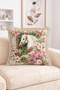 Pink Green Patterned Fringed-Tasseled Throw Pillow Cover with Floral White Horse Figure Modern Decorative Pillowcase