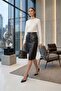 Black Lina Slit Detailed Midi Genuine Leather Women's Skirt