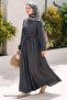 Ribbed Buttoned Anthracite Dress