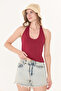 Ultra Soft Burgundy 95% Natural Viscose Halter Neck Double Layer Crop Top Bodysuit - 4