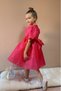 Fuchsia Square Collar Balloon Sleeves Caroline Fabric Bow Detail Lined Girls' Baby Girl Dress - 5