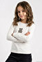 Girl's Long Sleeve T-Shirt with Stone-Embellished Sparkling Teddy Bear Appliqué, Ages 5-10, Ecru - 2