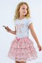 Girl's Skirt Set with Floral Bow Printed Skirt and Layered Floral Embroidery, Ages 5-10, Ecru - 2