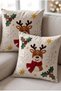 New Year Themed Set of 2 Deer Velvet Cushion Covers with Embroidery Look Digital Printed