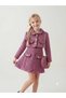 Girl's Gold Button and Striped Piping Detailed Crop Jacket Skirt Chain Strap Bag Set of 3 - 4