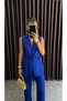Women's Waist-Tied Dabil Fabric Suit Sax Midi Length - 5