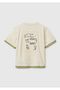 Boy's Cream Chest Print Detailed Buttoned Crew Neck T-Shirt - 2