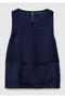 Women's navy blue 100% linen tie back button sleeveless top - 2
