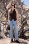 Vest Women's Vest V-Neck Women's Blouse Tie-Up Fabric Stylish Sleeveless Shirt Brown - 3