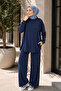 Oversize Cupra Pike Fabric Pocketed Tunic Wide Leg Pants Hijab Suit Navy Blue 3203 - 5