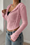 Rolly Fitted Pink Zippered Slim Fit Hooded Blouse - 6