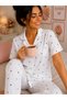 Ultra Soft Textured Cotton Buttoned Pajama Set - White - 3