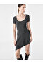 Bürümcük Fabric Slim Fit U-Neck Short Sleeve Asymmetrical Cut Low Waist Mini Dress - 4