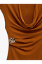 Slim Fit Short Sleeve Metal Accessory Degaje Collar Bodycon Mini Evening Dress - 8