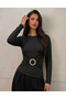 New Product Long Sleeve Blouse with Buckle and Ruffle Detail Sendy Fabric - 3