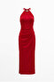 Draped Dress with Red Accessories