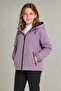Girl's plum inner lined water and windproof k Hooded double zippered pocket raincoat - 3