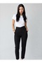 Women's Black Double-Breasted High-Waisted Carrot Pants (100% Viscose) - 4