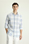 Long Sleeve Slim Fit Slim Fit Plaid Cotton Linen Blended Shirt - 2