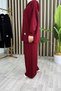Seli̇n Takim Crystal Fabric Women's Burgundy Pocketed Zippered Trousers Tunic Bottom Top Relaxed Cut Two-Piece Set - 5