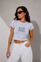 Women's Gray Melange Slim Fit New York Printed Crop T-Shirt (95% Cotton)