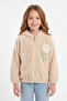 Floral Embroidered Zippered Girls' Plush Coat - 2
