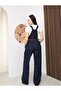Belted Navy Blue Denim Salopet Jumpsuit - 4