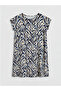 Lcw Gracenavy Blue Crew Neck Patterned A-Line Dress - 2