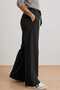 Black 4-Season Elastic Waist Lace-Up Wide-Leg Gabardine Women's Trousers - Comfortable Cut Casual Palazzo with Pockets - 2