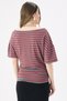 Crep Women's Red Striped Boat Neck Shirred Detailed Crop Short Sleeve T-Shirt Slim Fit Soft Knitted Fabric - 7