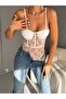 Women's Ecru Adjustable Strap Lace Bodysuit Elt7197