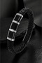 Men's Leather Bracelet with Steel and Black Color Detail, Braided Design, Stylish Bracelet with Lock