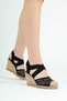 Meliza Black Rubberized Straw Detailed Wedge-Heeled Women's Shoes - 3